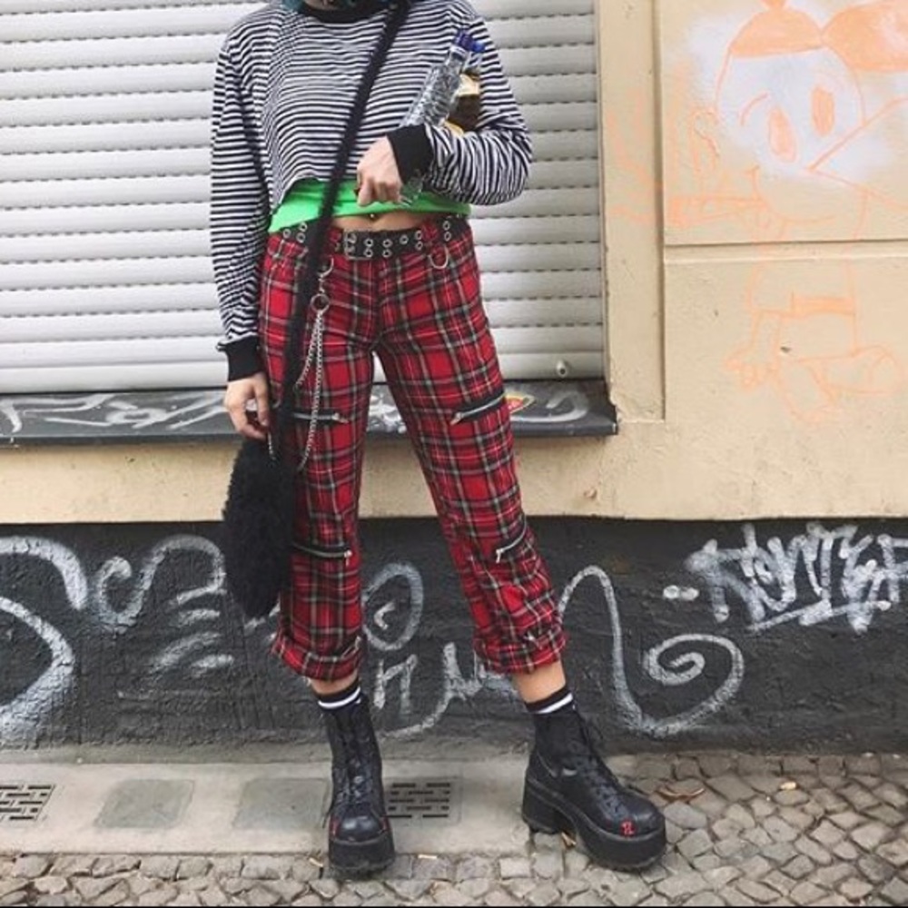 Rare black pistol brand tartan zipper pants
